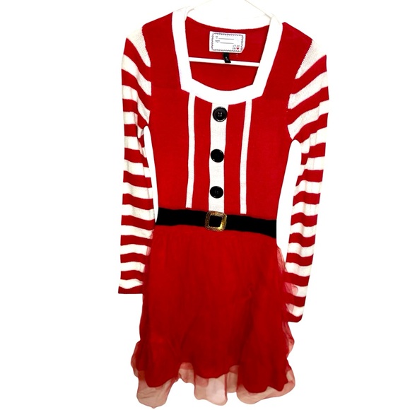 DEREK HEART Mrs. Santa Ugly Christmas Sweater Dress With Tulle Size Small - Picture 2 of 7